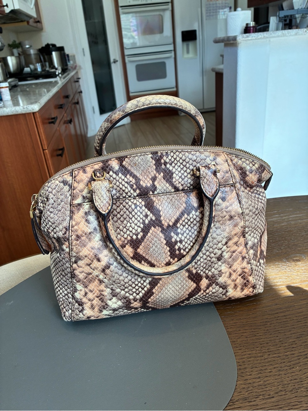 Michael Kors Brown and Tan Astor  Snake-Print Satchel - Picture 6 of 15